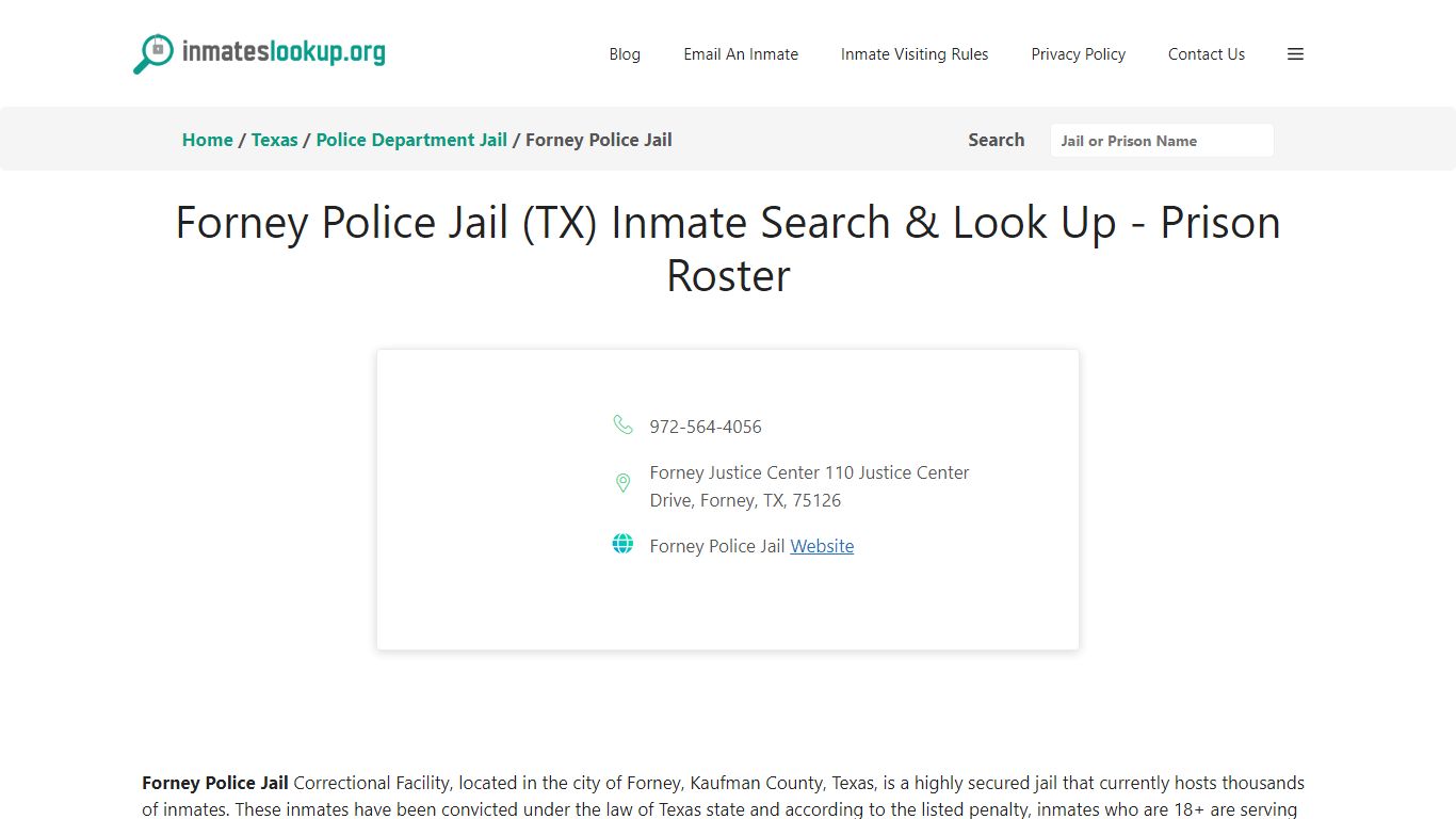 Forney Police Jail (TX) Inmate Search & Look Up - Prison Roster